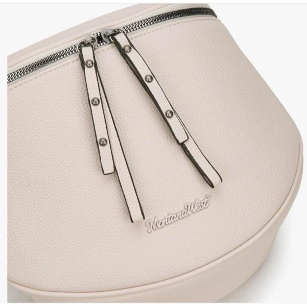 Montana West Pebbled Faux Leather Crossbody Bum Bag with Coin Purse Taupe NEW
